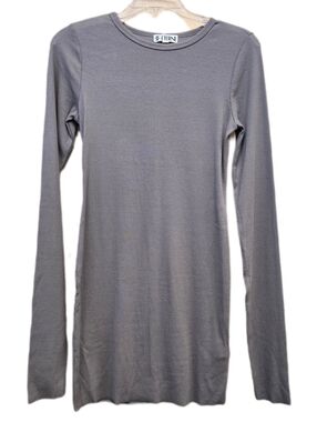 Eterne Butter Rib Crewneck Mini Long Sleeve Dress Grey Medium NWT FLAW